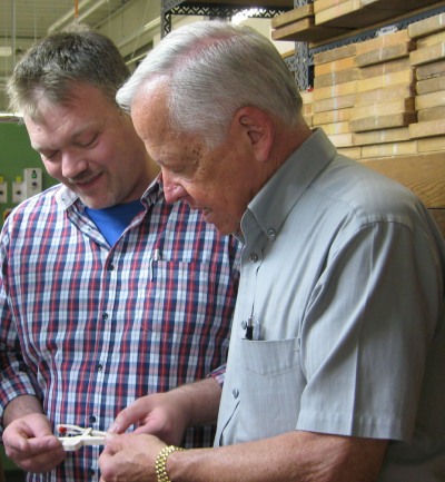 Lloyd Meyer with technician at the Louis Renner piano action factory in Germany.